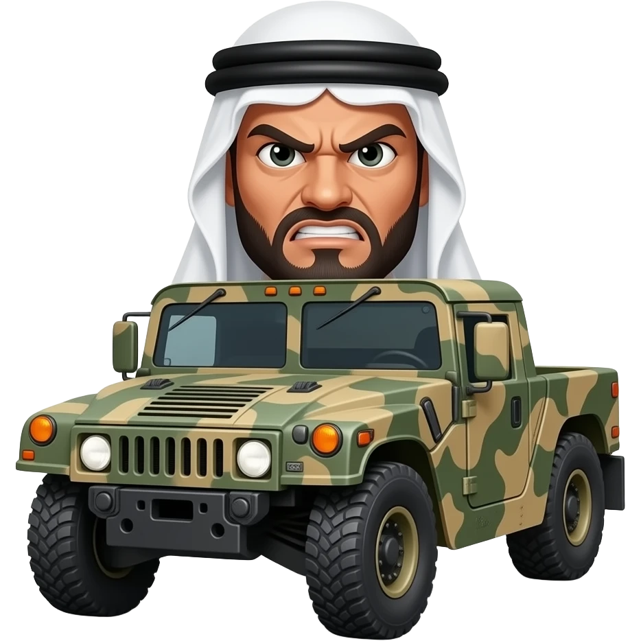 Angry Arabic soldier on gun truck emoji