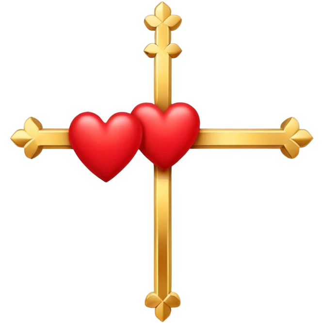 Two red  hearts connected by one simple gold cross  emoji