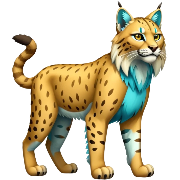 Yellow and cyan Electric-type Bobcat-Lynx-Lion-Fakémon full body emoji