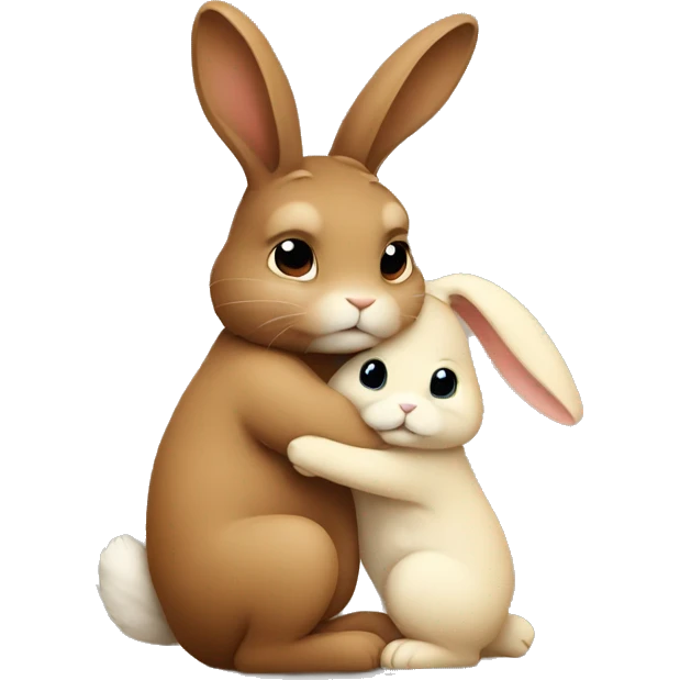 Brown bunny hugging beige bunny emoji