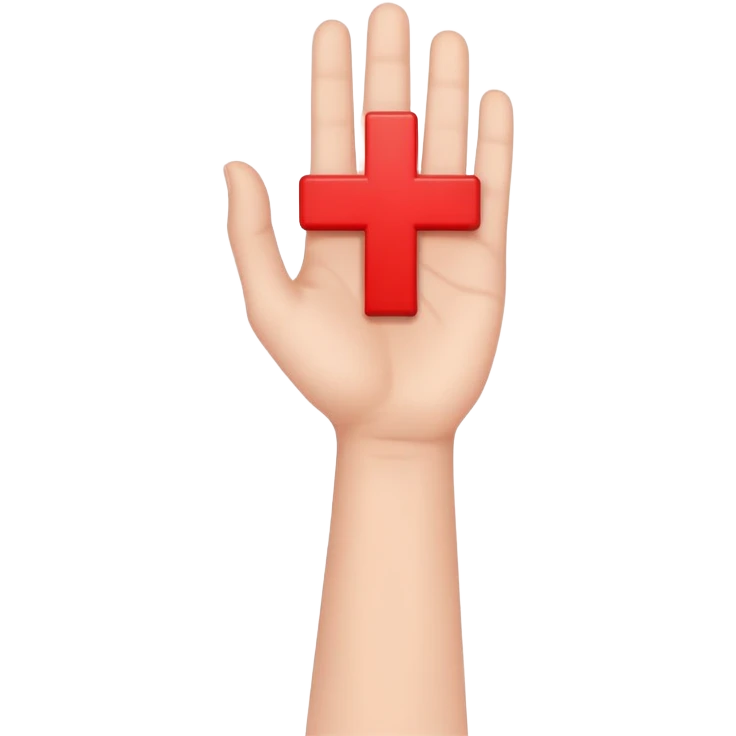 hand holding up a red cross emoji