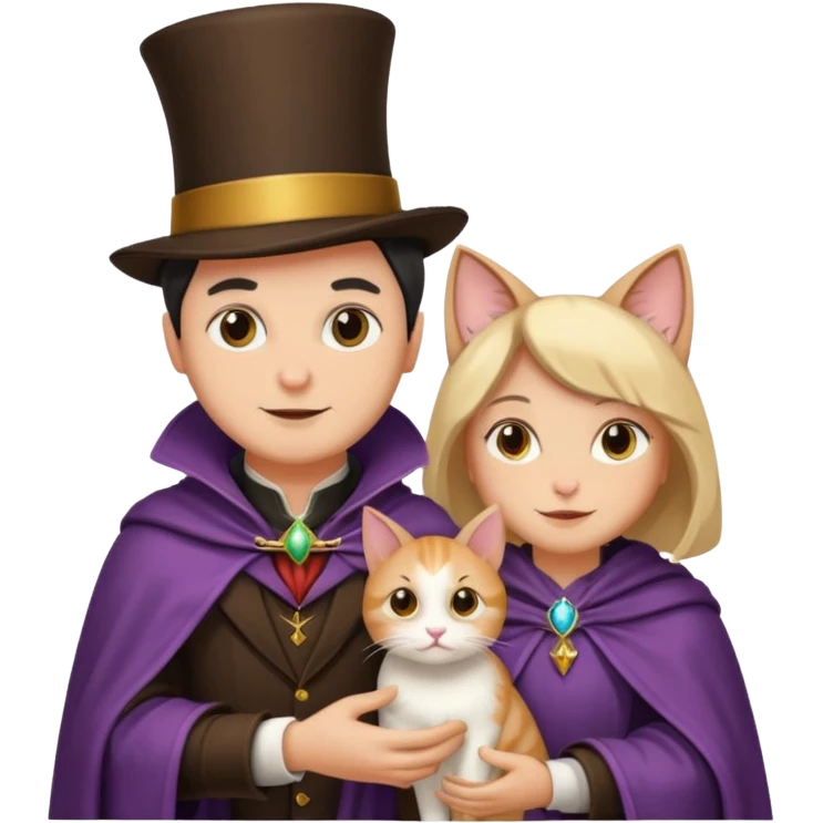 magician couple and their pet cat emoji