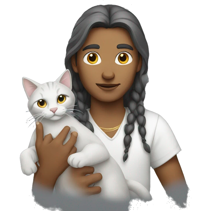 White indian holding grey cat emoji