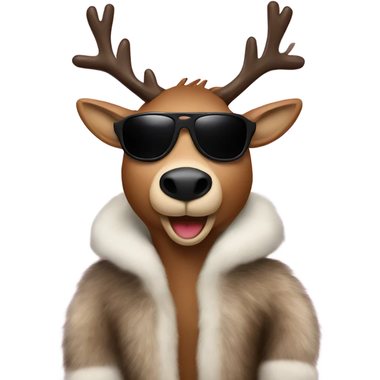 Reindeer wearing Prada fur coat and sunglasses emoji