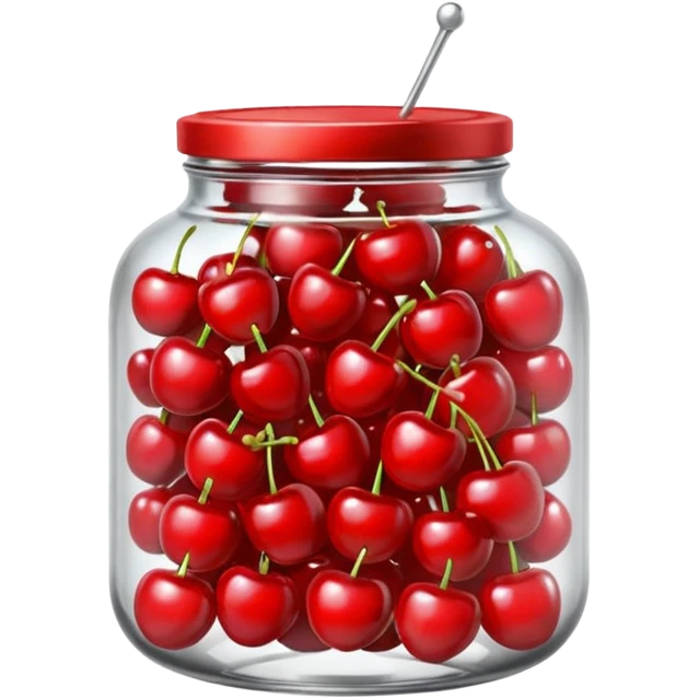 Realistic glass jar with silver metallic lid filled with maraschino cherries inside of it. emoji