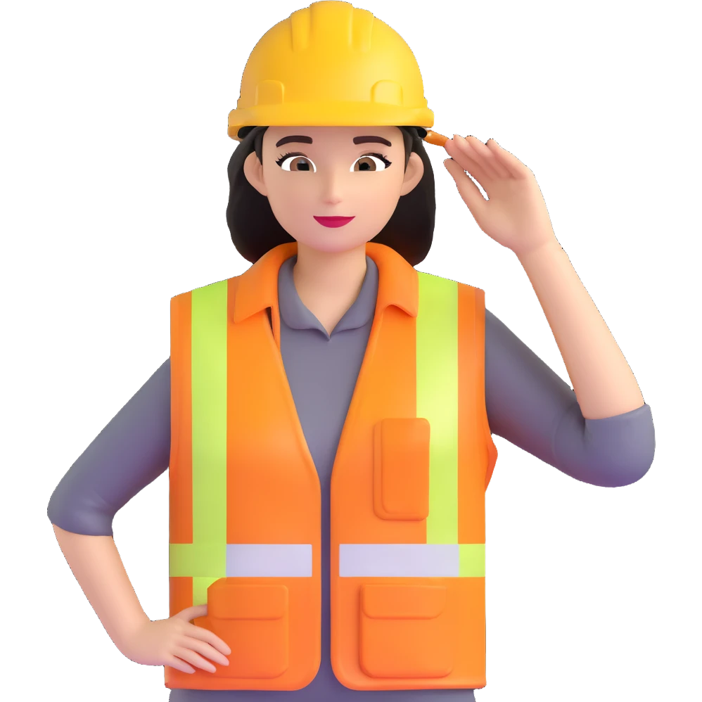 woman construction worker with yellow hard hat and safety vest emoji