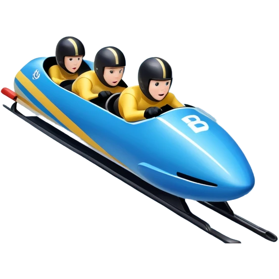 An icon featuring a sleek bobsled with athletes racing down an icy track at high speed, helmets on and bodies aligned for aerodynamics. The scene is set in a stunning snowy mountain valley with pine trees, spectators, and crisp blue sky. Transparent background captures the thrill of bobsleigh. emoji