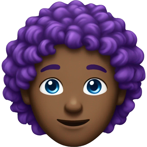 brown skin man with blue eyes and purple curly hair emoji