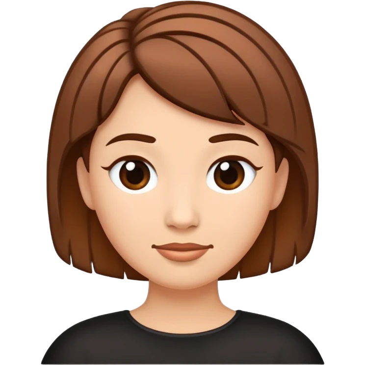 flat emoji-style illustration of a rounded, short hairstyle with upward flicks at the sides, inspired by Thalia from Disney's Hercules, rich brown, outlined in black, no texture, white background emoji