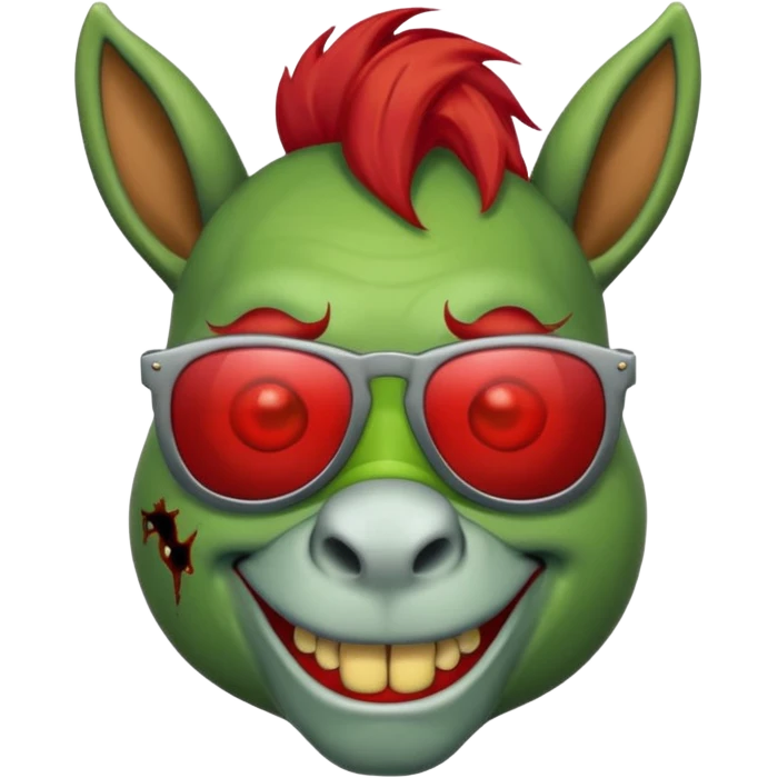Zombie donkey with sun glasses and red hair and joker nose hungry  emoji
