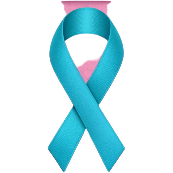 Thyroid cancer ribbon which has a blue strand, a pink strand and teal at the top where the ribbon crossed over emoji