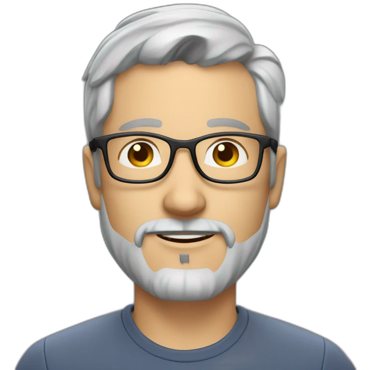 40 year old Caucasian man with browline glasses, grey hair and a goatee emoji
