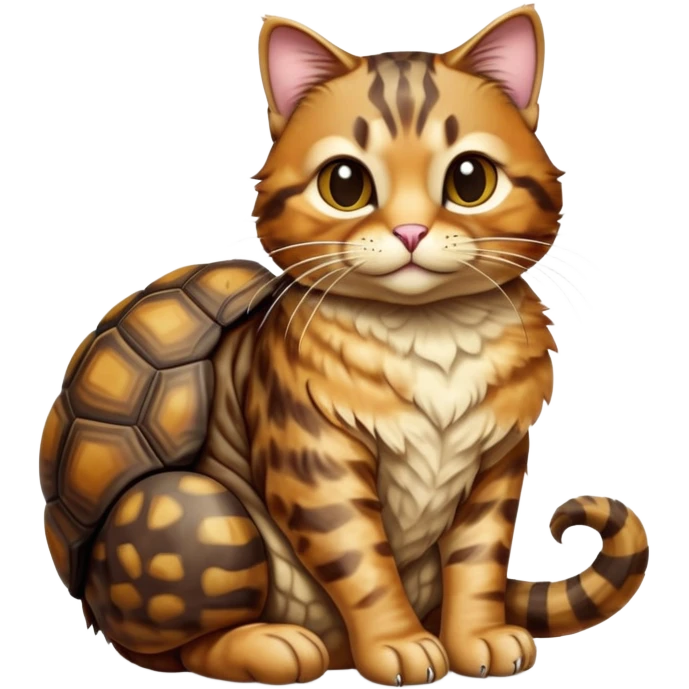 cinematic-[tortoise shell tabby cat]-realistic-full-body-sitting-emoji,-tail-curled-playfully-around-its-paws,-head-tilted-dramatically,-scruffy-[tortoise shell]-fur,-simplified-yet-realistic-focused-features,-highly-detailed,-glowing-with-an-almost-sarcastic-glow emoji