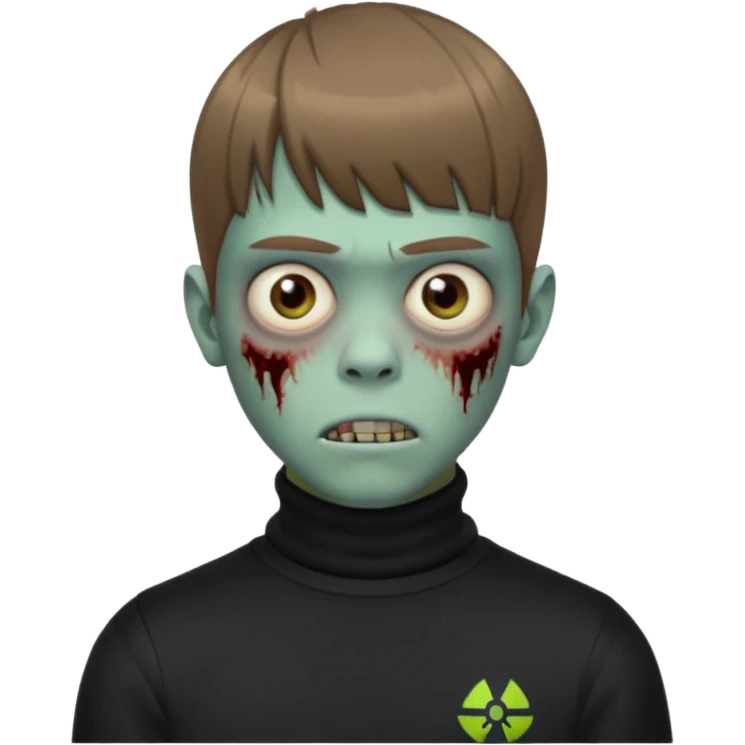 Crie um emoji de um menino com o cabelo castanho claro com uma franja reta e o corte low fade zumbi blusa de gola alta da adidas emoji