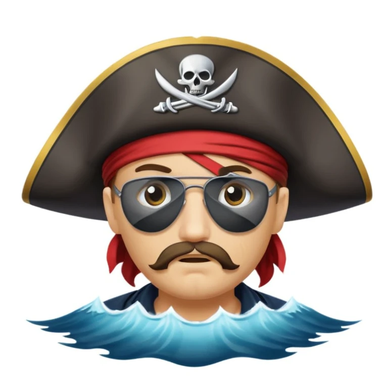 pirate with eye sailing a ship in strom sea background emoji
