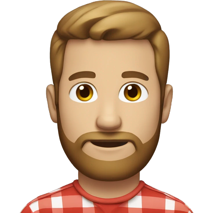 white man around 35. short brown hair. with beard. wear a scarlet check shirt. emoji
