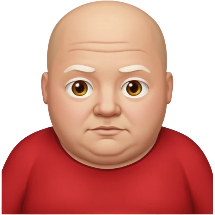fat man bald wearing red tunic not smiling emoji