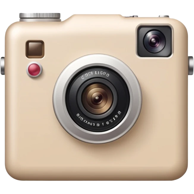 A beige camera with a photo frame next to it on the back of the camera emoji