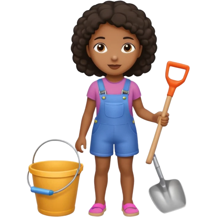 black kid girl with toy sand bucket and shovel emoji