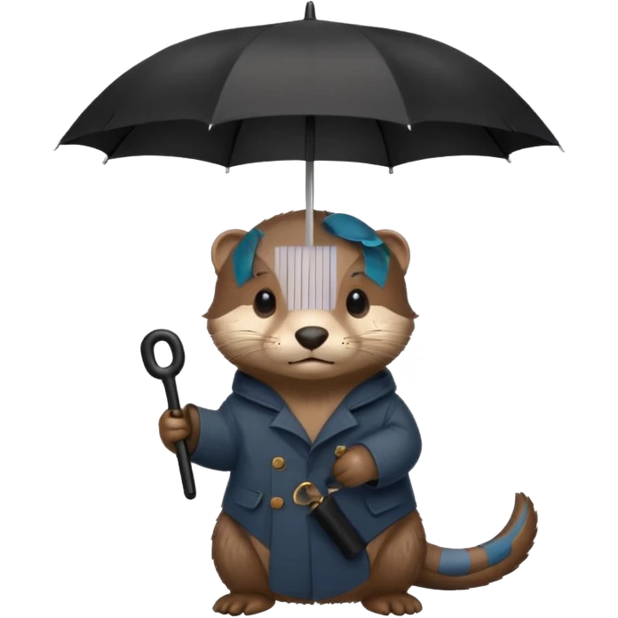 Loutre mignonne qui porte un parapluie dans sa main gauche  emoji