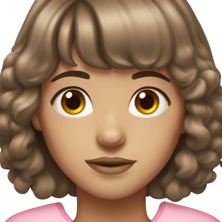 Woman 22 years old, Brown hair with bangs and light Eyes - Girly Pink aesthetic emoji