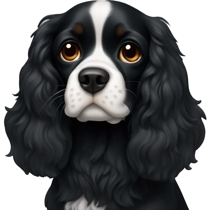 completely black small king spaniel with black fur on his whole face and white fur on chest emoji