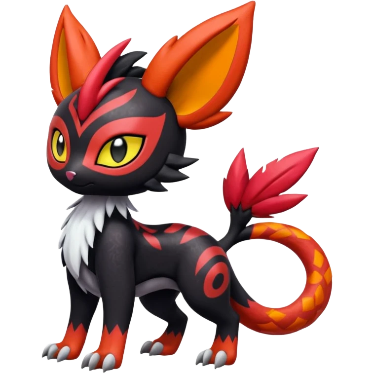 Colorful Meloetta-Litten-Guilmon-Darkrai-Pokémon-Fakémon-fusion-hybrid-creature emoji