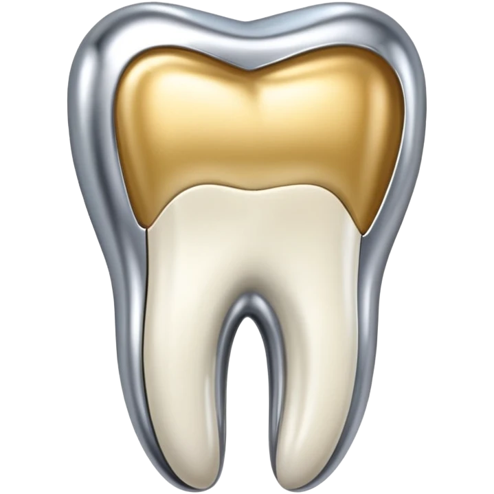 human tooth emoji, smooth chrome ceramic-metal texture, clean medical luxury aesthetic, isolated on white, no face emoji