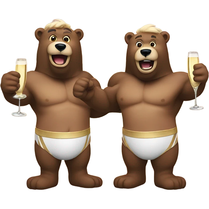 two muscle bears cheerings champagne emoji