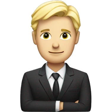 Blond man in suit has arms crossed emoji