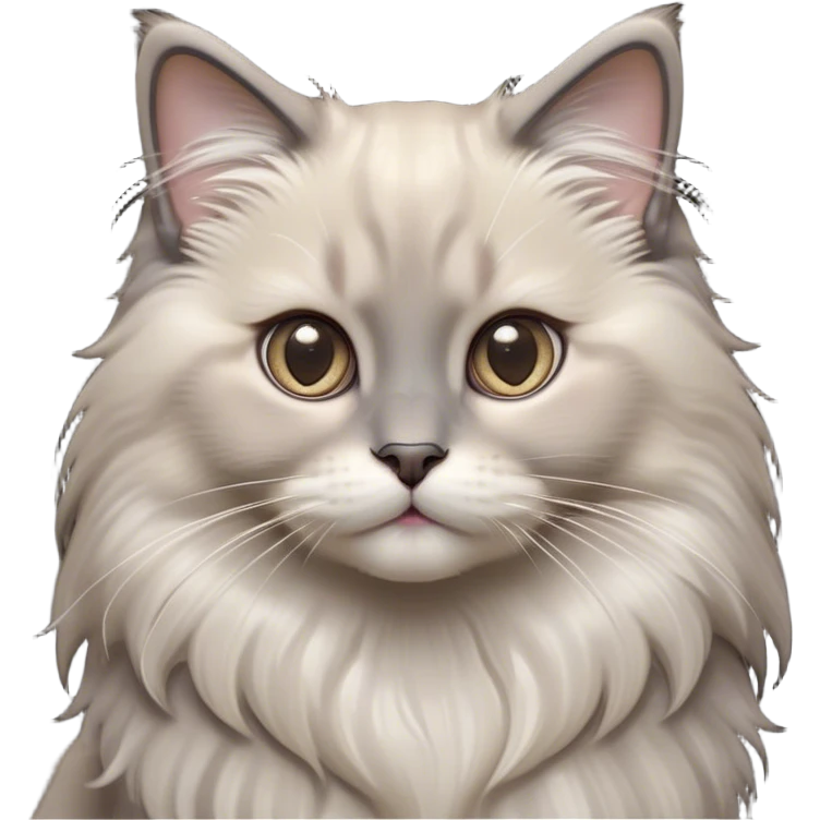 Cinematic Adorable Fluffy Grey Ragdoll Cat Portrait Emoji, Head tilted cutely with big, sparkling eyes, soft grey fur with lighter tones around the face and paws, Simplified yet irresistibly adorable features, highly detailed, glowing with a soft, warm glow, high shine, affectionate and playful, stylized with a touch of whimsy, bright and endearing, soft glowing outline, capturing the essence of a curious and loving kitten, so cute it feels like it could leap out of the screen and snuggle up for a cuddle! emoji