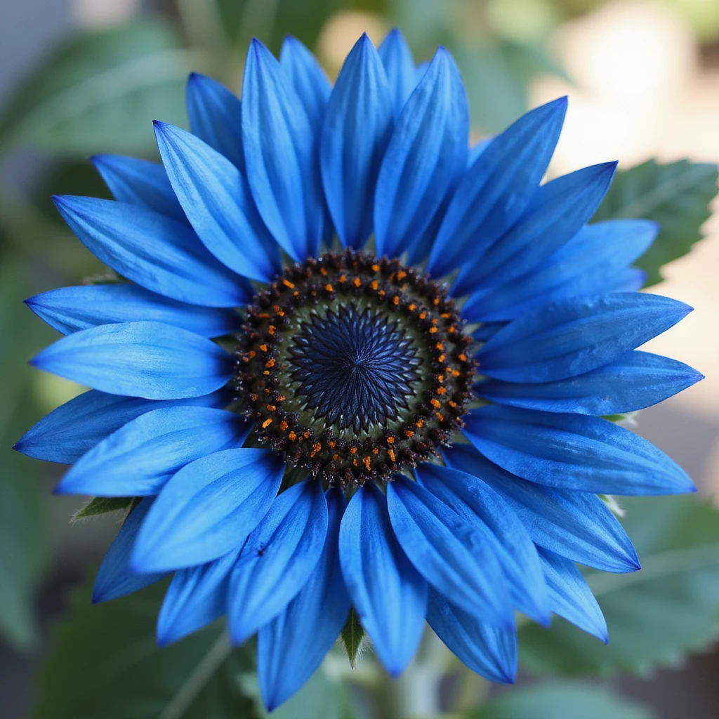 blue sunflower, realistic style, detailed petals emoji