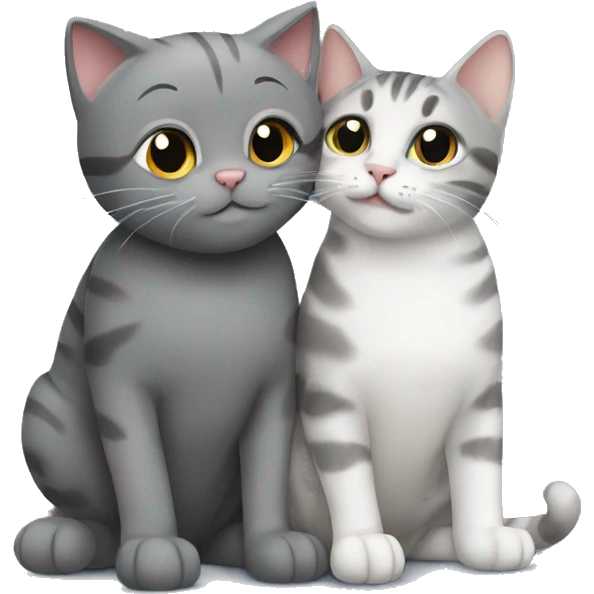 A grey cat and tabby cat hugging emoji