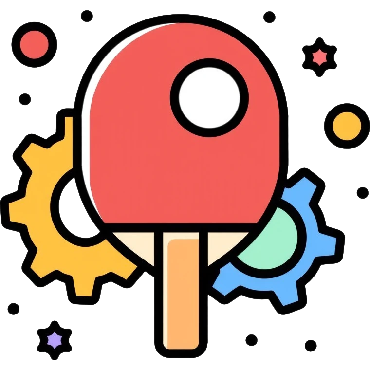 Pong game settings icon with paddle, ball, and gear emoji