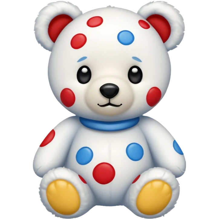 White teddy bear with blue, red and yellow spots emoji