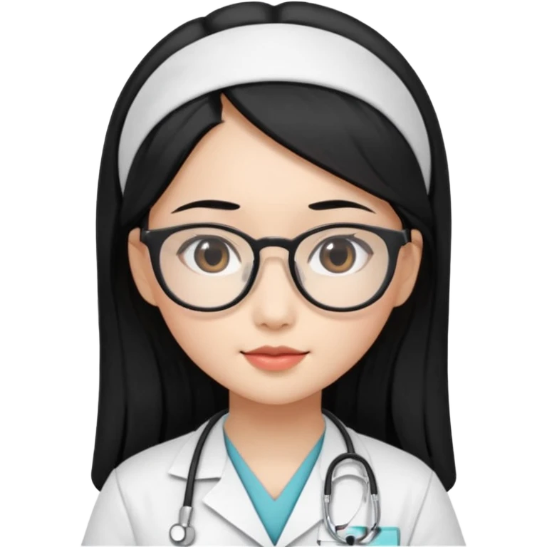 Beautiful Asian girl with long black hair and glasses wearing nurse scrubs emoji