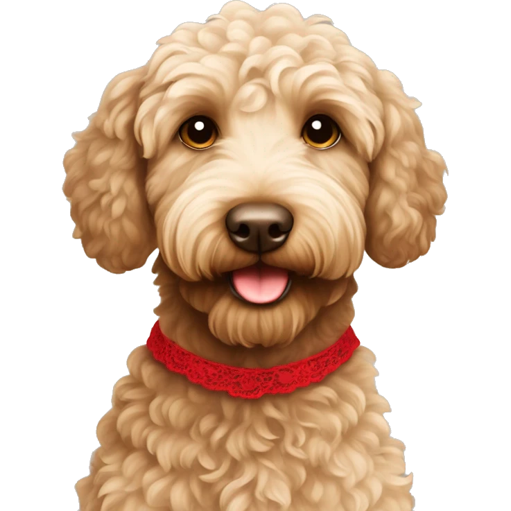 Beige brown labradoodle with red lace emoji