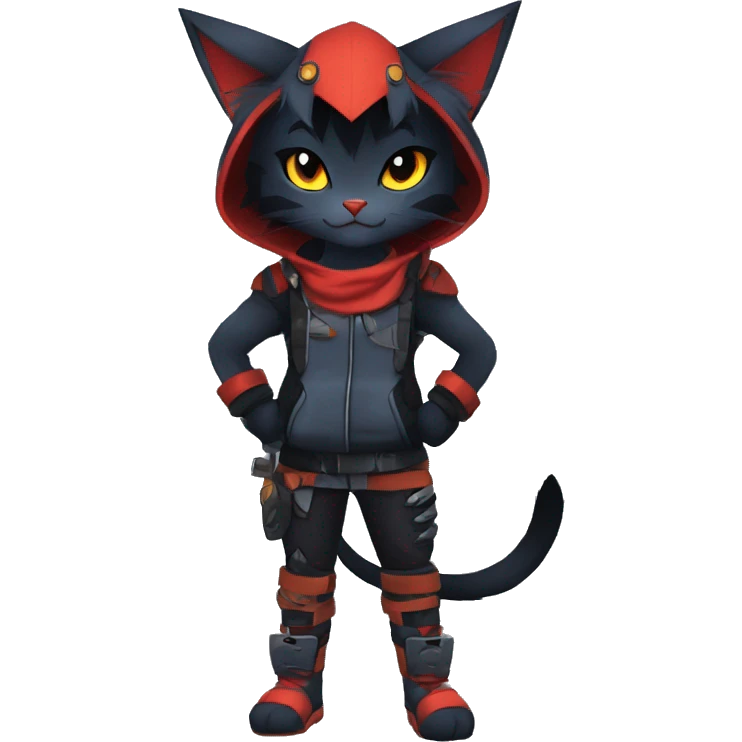 Edgy Shy Anthro Warrior cool pretty dark Litten-Pokémon-cat-fursona-animal techwear emoji