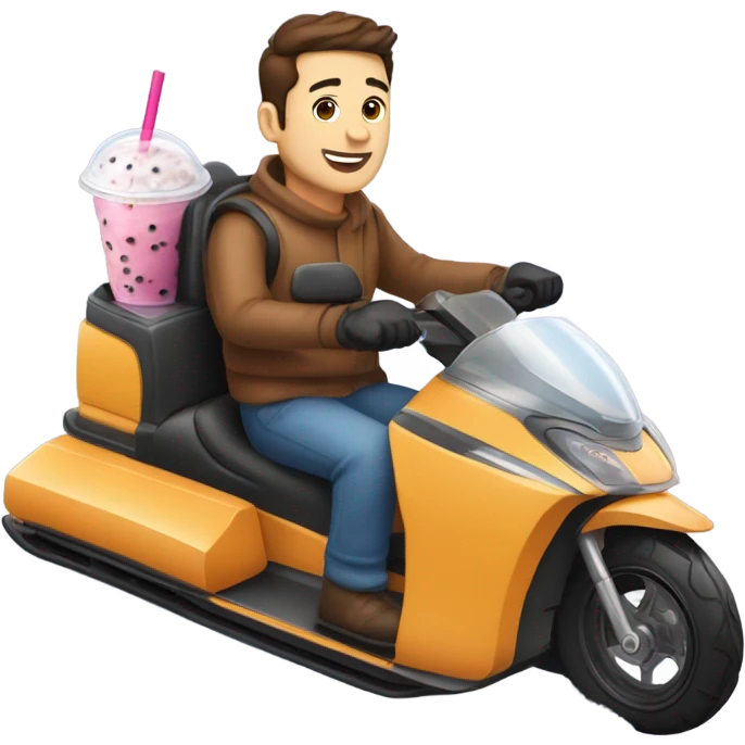 A man delivering bubble tea while riding a snowmobile emoji