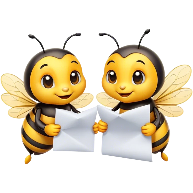 two cute bees holding paper  emoji