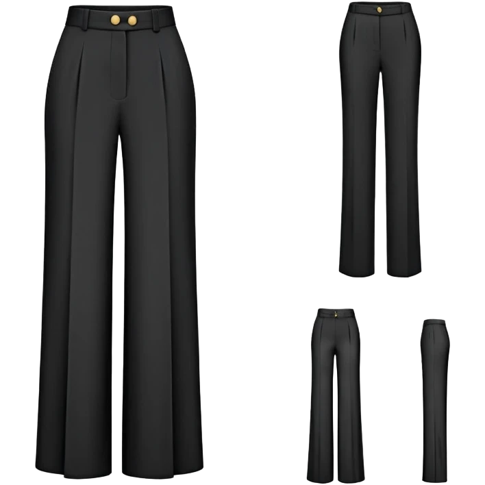only the palazzo pants garment, moderate wide leg dress pants, formal with button, isolated flat lay, no human, no model, just the clothing item on white background emoji