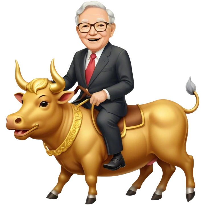 happy Warren Buffet riding golden bull emoji