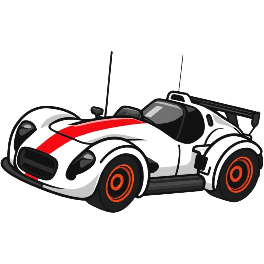 Racing car with oversized wheels and bold red stripes emoji