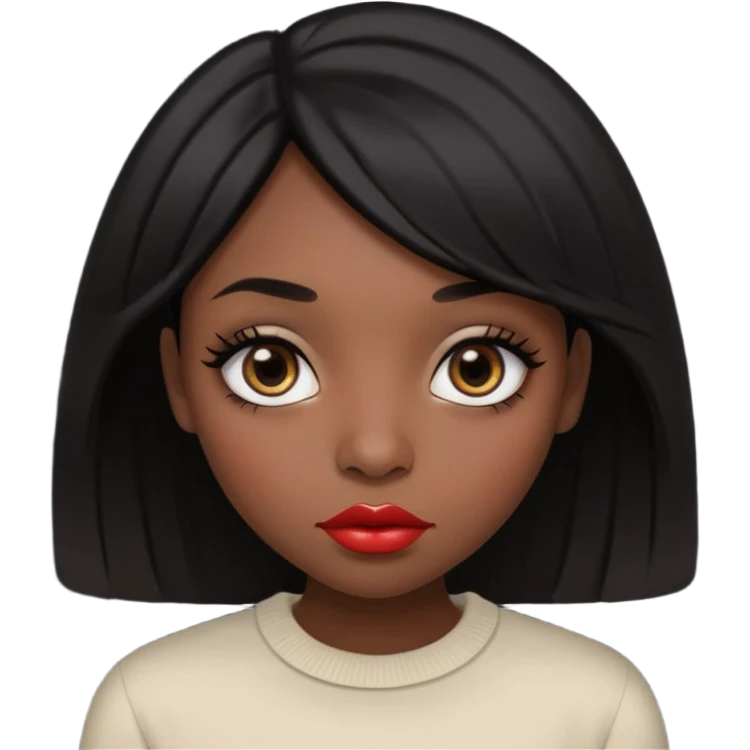 Dark skin gurl with black hair, big lips m, dark brown eye, octagon face shape and chinky eyes no red lipstick  emoji