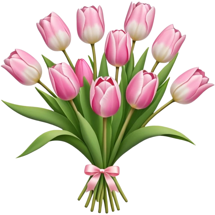 tulips in a whie bouquet with five pink tulips emoji