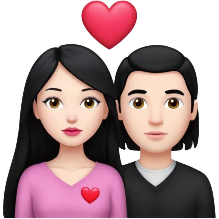 👩🏻‍❤️‍💋‍👨🏻 this one but the man should be bald. white woman with long black hair and white bald young man  and a heart between their heads. she has pink lips emoji