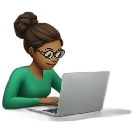 woman hiding behind a laptop with a infinity sticker on it emoji