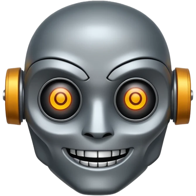 evil robot. Only its head. Very low details. Make it smile emoji