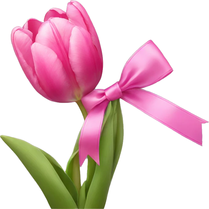 Pink tulips with a pink ribbon emoji