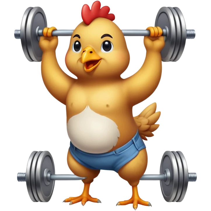 Chicken in pants lifting weight emoji